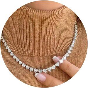Silver Rhinestone Tennis Necklaces for Women, Dainty Adjustable Layered Twist Ro